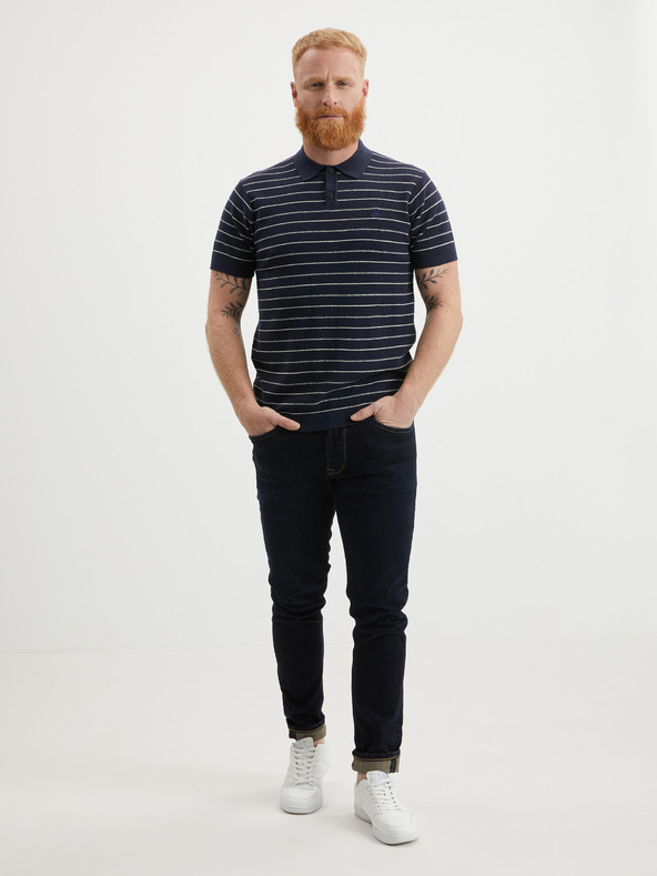 LERROS Tmavě modré pánské pruhované polo tričko LERROS