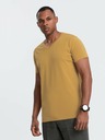 Ombre Clothing Pánské klasické bavlněné tričko BASIC s výstřihem - hořčicové V8 OM-TSBS-0145 Ombre Clothing