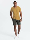 Ombre Clothing Pánské klasické bavlněné tričko BASIC s výstřihem - hořčicové V8 OM-TSBS-0145 Ombre Clothing