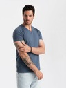 Ombre Clothing Pánské klasické bavlněné tričko BASIC s výstřihem do V - modrý melír V18 OM-TSBS-0145 Ombre Clothing