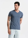 Ombre Clothing Pánské klasické bavlněné tričko BASIC s výstřihem do V - modrý melír V18 OM-TSBS-0145 Ombre Clothing