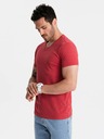 Ombre Clothing Pánské klasické bavlněné tričko BASIC s výstřihem - červený melír V17 OM-TSBS-0145 Ombre Clothing
