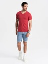 Ombre Clothing Pánské klasické bavlněné tričko BASIC s výstřihem - červený melír V17 OM-TSBS-0145 Ombre Clothing