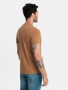 Ombre Clothing Pánské klasické bavlněné tričko BASIC s výstřihem do V - hnědé V9 OM-TSBS-0145 Ombre Clothing