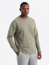 Ombre Clothing Pánské bavlněné tričko LOOSE FIT s dlouhým rukávem a kulatým výstřihem - khaki V4 OM-LSBC-0129 Ombre Clothing