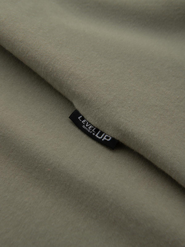 Ombre Clothing Pánské bavlněné tričko LOOSE FIT s dlouhým rukávem a kulatým výstřihem - khaki V4 OM-LSBC-0129 Ombre Clothing
