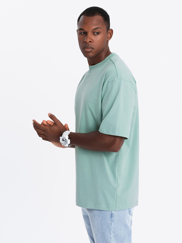Ombre Clothing Pánské tričko LOOSE FIT s kapsou mentolové Ombre Clothing