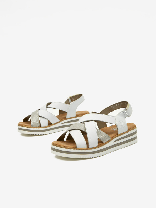 Rieker Stříbrno-bílé dámské sandály Rieker