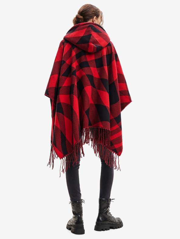 Desigual Černo-červené dámské kostkované pončo Desigual  Checkys Arenal/Zipper