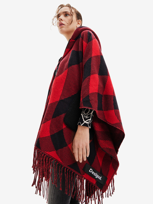 Desigual Černo-červené dámské kostkované pončo Desigual  Checkys Arenal/Zipper