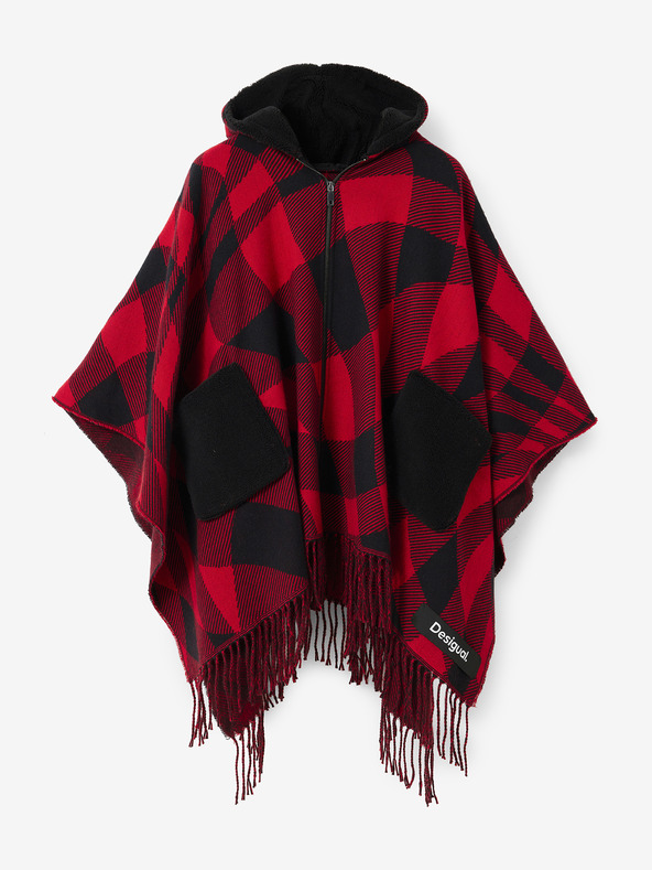 Desigual Černo-červené dámské kostkované pončo Desigual  Checkys Arenal/Zipper