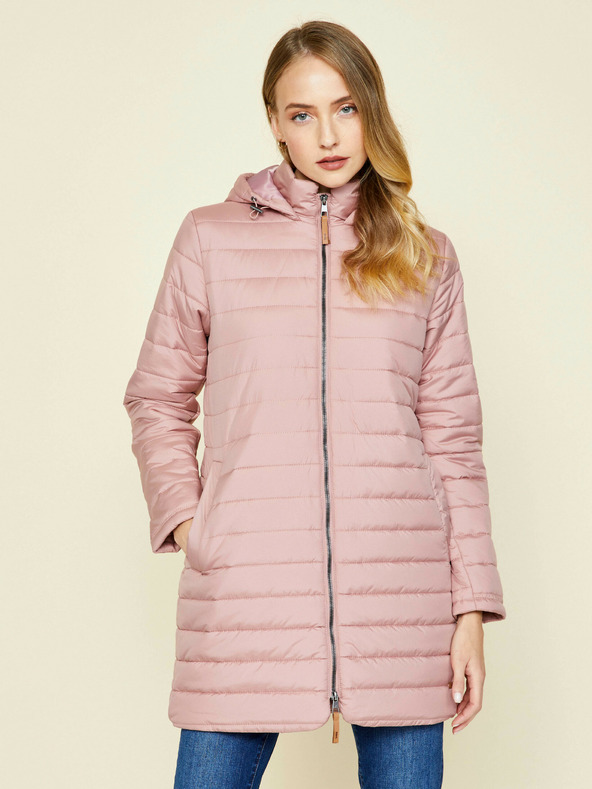 ZOOT.lab Starorůžová dámská prošívaná prodloužená zimní bunda s kapucí ZOOT.lab Molly