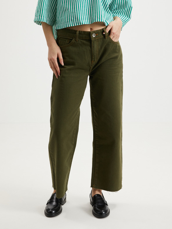 Noisy May Tmavě zelené dámské široké džíny Noisy May Amanda