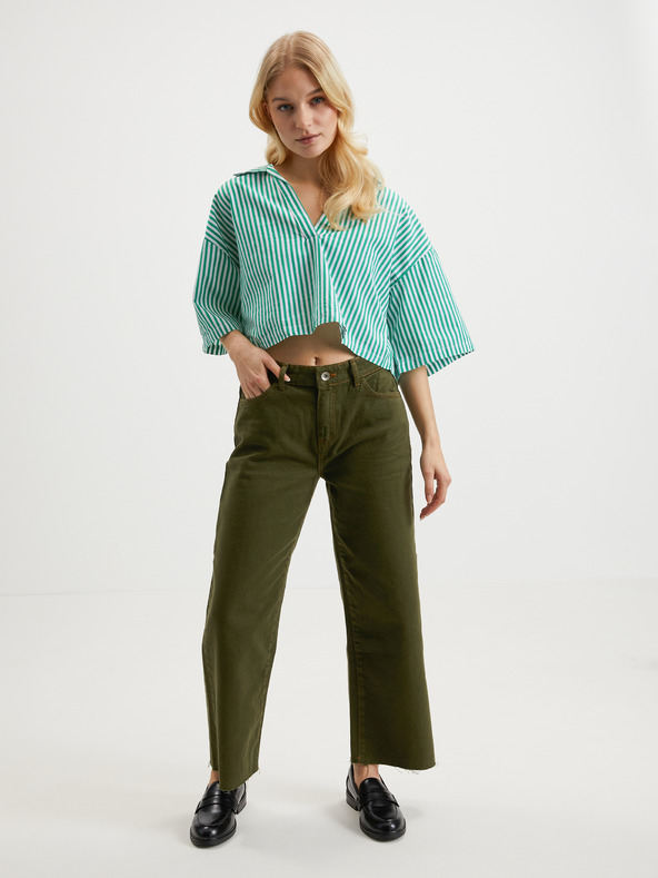 Noisy May Tmavě zelené dámské široké džíny Noisy May Amanda