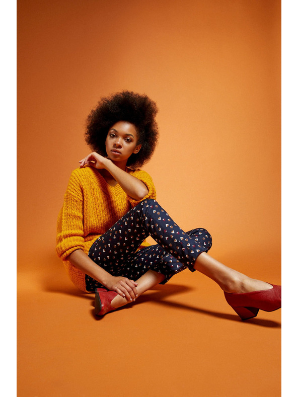 Moodo Tmavě modré dámské vzorované kalhoty Moodo