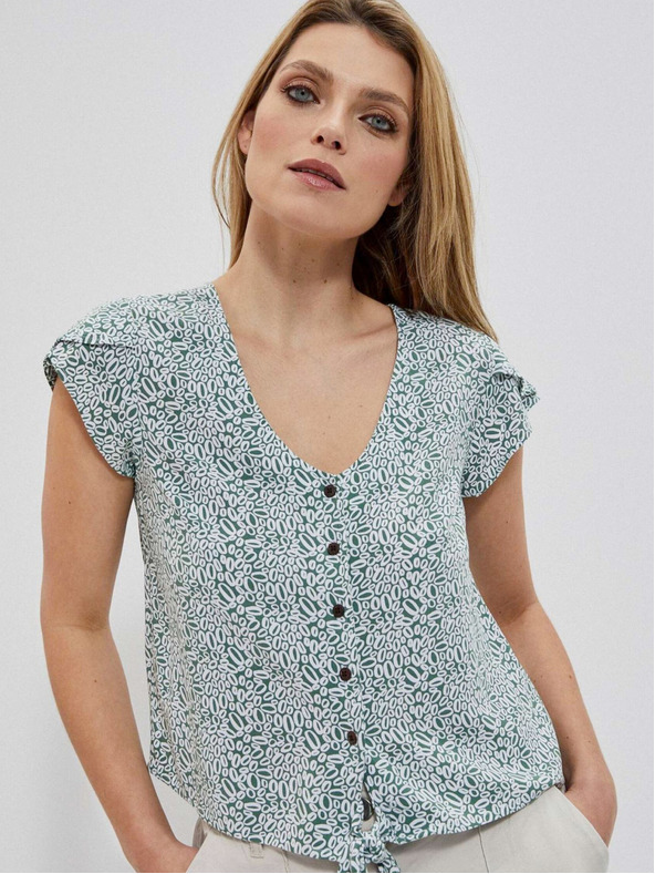 Moodo Bílo-zelená dámská vzorovaná košile Moodo