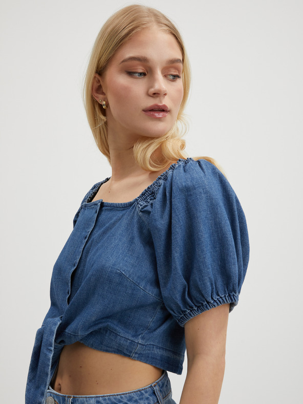 Pieces Modrý dámský džínový crop top Pieces Tinka