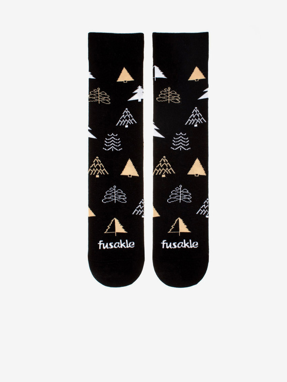 Fusakle Černé dámské vzorované ponožky Fusakle Stromce v zime