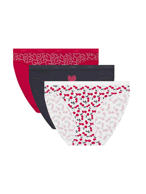 DIM DIM LES POCKETS COTTON SLIP 3x - Dámské bavlněné kalhotky 3 ks - černá - bílá - červená