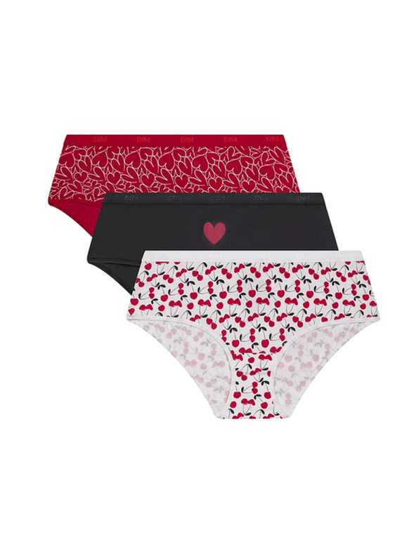 DIM DIM LES POCKETS COTTON BOXER 3x - Dámské bavlněné kalhotky 3 ks - černá - bílá - červená