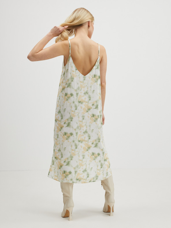 Vila Béžovo-zelené dámské vzorované midišaty VILA Barina