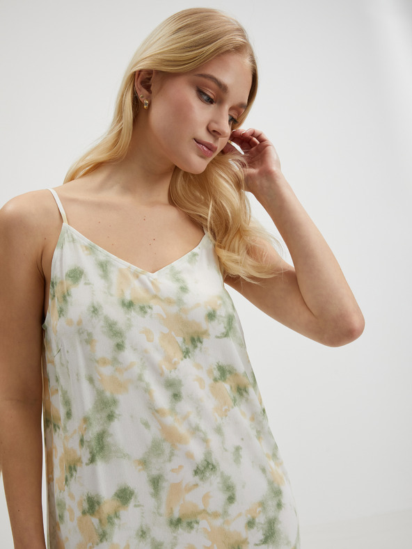 Vila Béžovo-zelené dámské vzorované midišaty VILA Barina