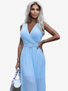 numoco Plisované šaty s širokým páskem a výstřihem - světle modré Numoco