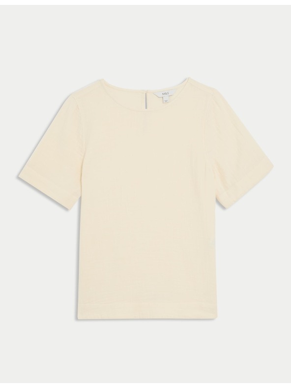 Marks & Spencer Top z čisté bavlny, normální střih Marks & Spencer smetanová