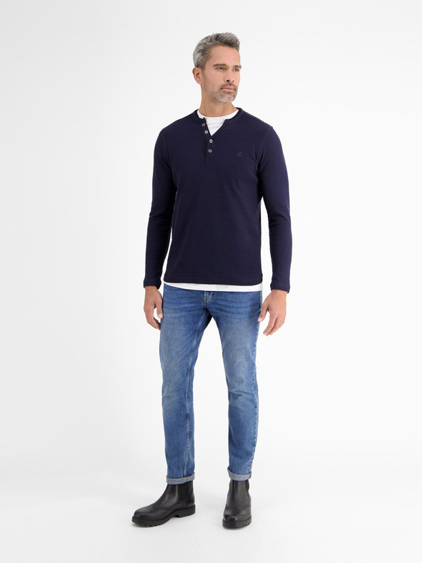 LERROS Tmavě modré pánské tričko s knoflíky LERROS