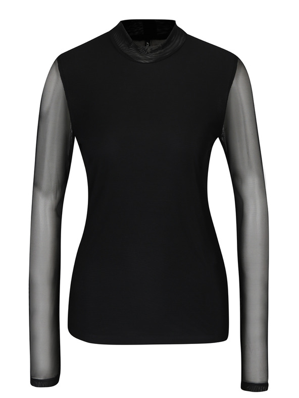 ONLY Černé tričko se stojáčkem a průsvitným zadním dílem ONLY Erica