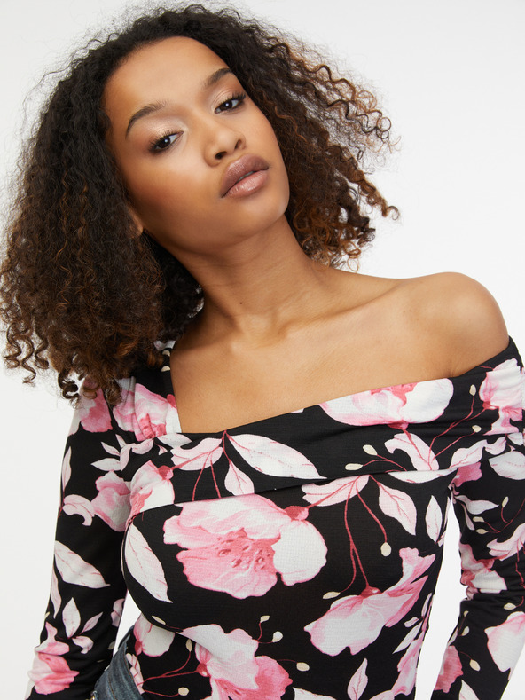 Orsay Růžovo-černý dámský květovaný top ORSAY