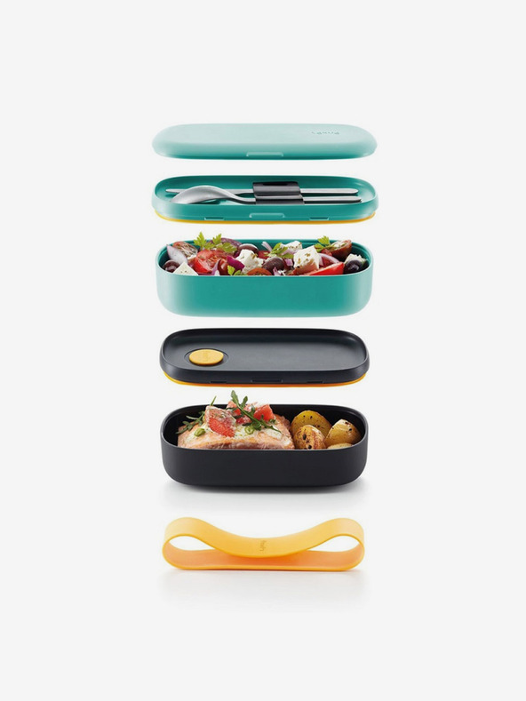 Lékué Černo-tyrkysový svačinový box Lékué LunchBox To Go (1000 ml)