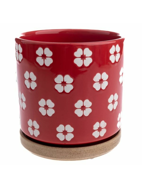 Casa de Engel Keramický květináč s miskou, červený, 0/12