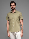 Ombre Clothing Pánská košile s krátkým rukávem a kubánským límcem khaki Ombre Clothing