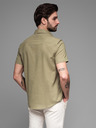 Ombre Clothing Pánská košile s krátkým rukávem a kubánským límcem khaki Ombre Clothing
