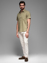 Ombre Clothing Pánská košile s krátkým rukávem a kubánským límcem khaki Ombre Clothing