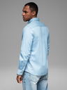 Ombre Clothing Pánská vzorovaná jemná džínová košile s kapsou - světle modrá Ombre Clothing