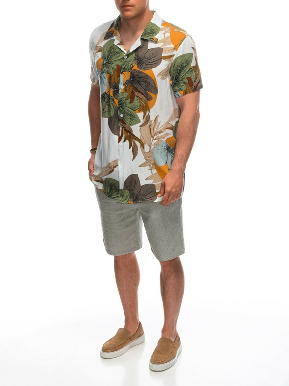 Ombre Clothing Pánská viskózová vzorovaná košile s krátkým rukávem OM-SHPS-0113 Ombre Clothing bílá