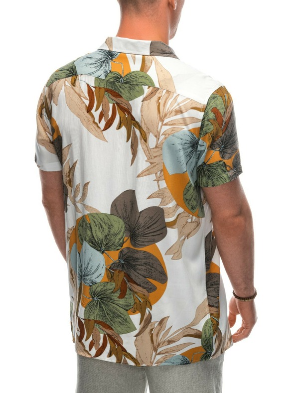 Ombre Clothing Pánská viskózová vzorovaná košile s krátkým rukávem OM-SHPS-0113 Ombre Clothing bílá