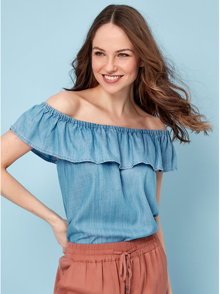 M&Co Modrá halenka s odhalenými rameny M&Co