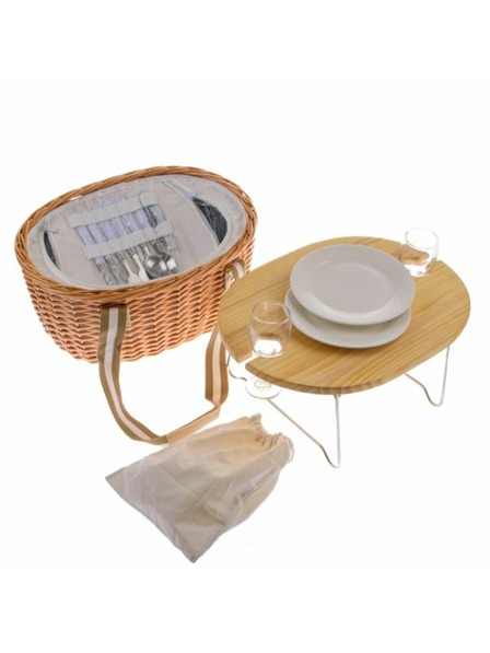 Casa de Engel Proutěný piknikový koš s pevným víkem/stolem pro 2 osoby, s termoboxem, 0/2