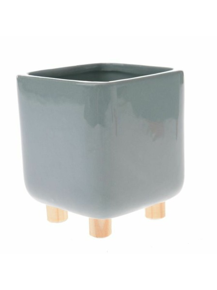 Casa de Engel Keramický obal na květináč s dřevěnými nožkami, světle zelený, 0/24