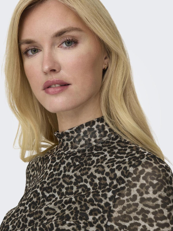 ONLY Hnědé dámské vzorované tričko se stojáčkem ONLY Erica