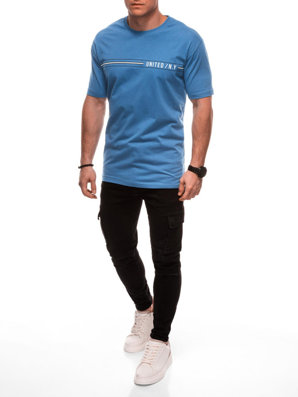 Edoti Pánské tričko s potiskem S2025 - světle modré OTHER