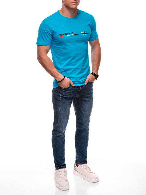 Edoti Pánské tričko s potiskem S1712 - světle modré EDOTI