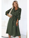 numoco 531-5 Midi košilové šaty se zlatými knoflíky a kravatou - KHAKI