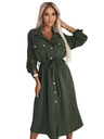 numoco 531-5 Midi košilové šaty se zlatými knoflíky a kravatou - KHAKI