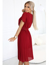 numoco 465-5 MIA Plisované šifonové midi šaty s širokým páskem - vínové