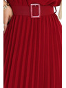 numoco 465-5 MIA Plisované šifonové midi šaty s širokým páskem - vínové