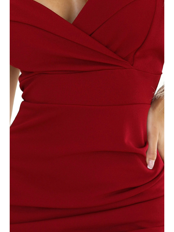 numoco 564-8 CALLIE Midi šaty s výstřihem na ramena - vínové